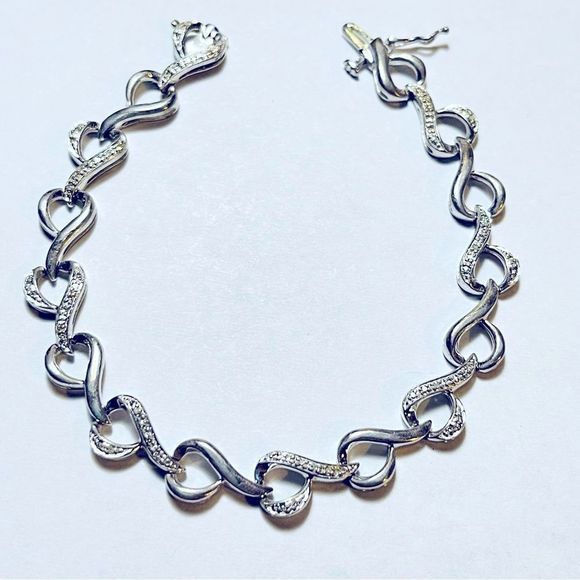 Vintage .925 Sterling Silver SUN Bracelet Hearts Infinity with Small Rhi… - Picture 1 of 7